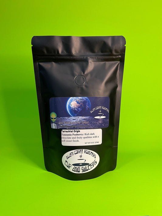 Delicious Tanzania Peaberry coffee beans available in light, medium, or dark roast profiles.