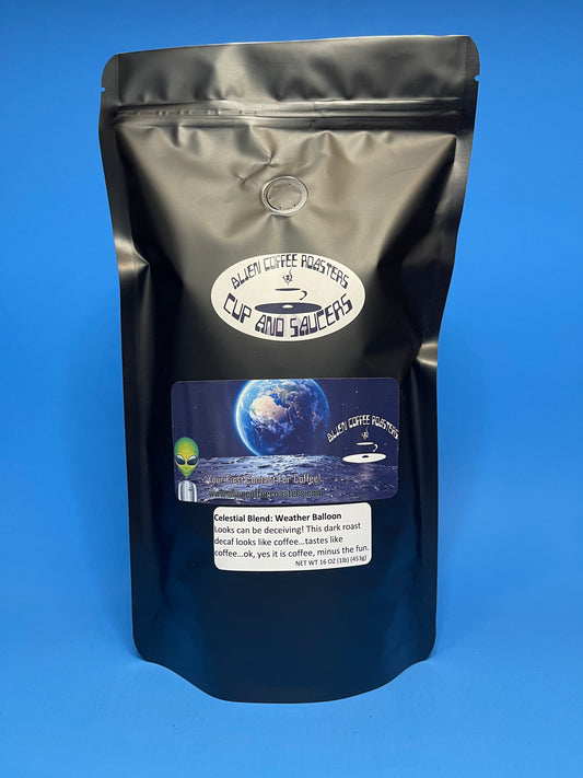 Dark roast decaf alien coffee bean blend