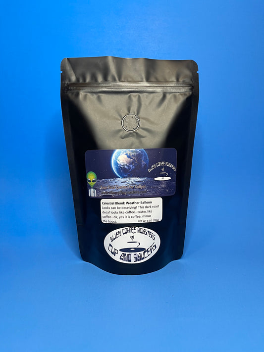 Dark roast decaf alien coffee bean blend